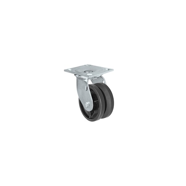4"x2" V-Groove Wheel, Swivel Caster, Plate Size: 4-1/2"x6-1/4",